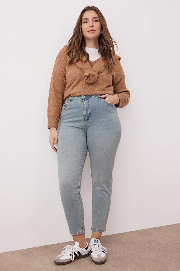 Mavi Yüksek Bel Esnek Büyük Beden Skinny Jeans TBBAW26CJ00035 - 2