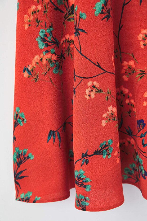 Vínové šaty s výstřihem do srdíčka, květinové, krátké, tkané, velké velikosti TBBAW26AH00047 - 7