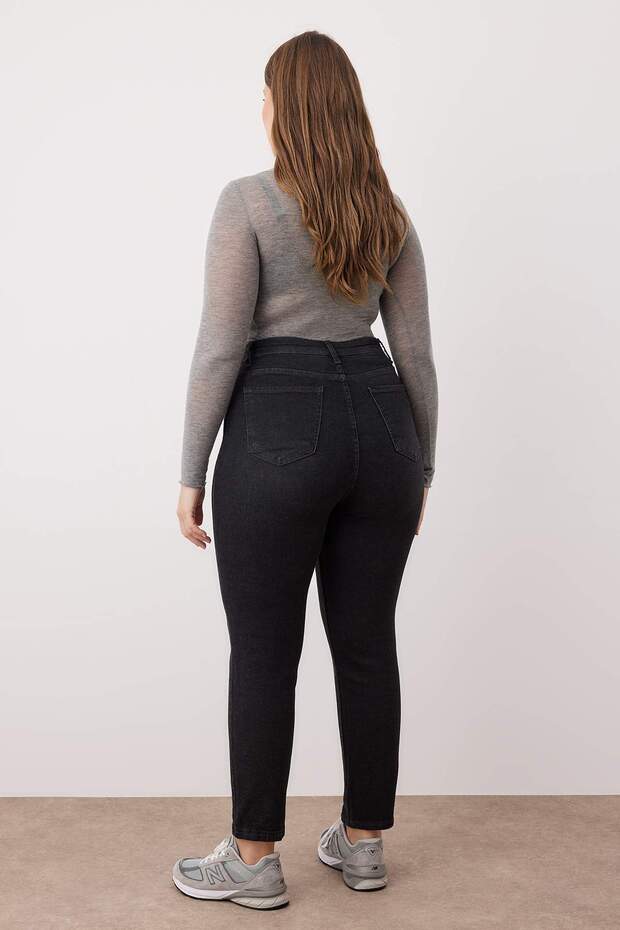 Antrasit Yüksek Bel Esnek Büyük Beden Skinny Jeans TBBAW26CJ00035 - 4