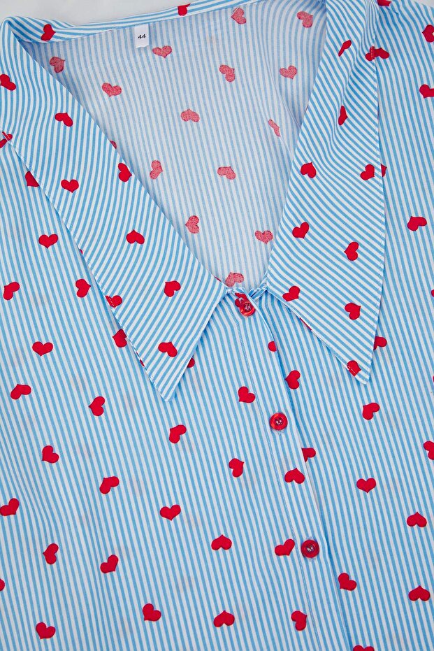 Niebieski zestaw piżamy z koszulą w kropki i serduszkami TBBAW26AI00029 - 4