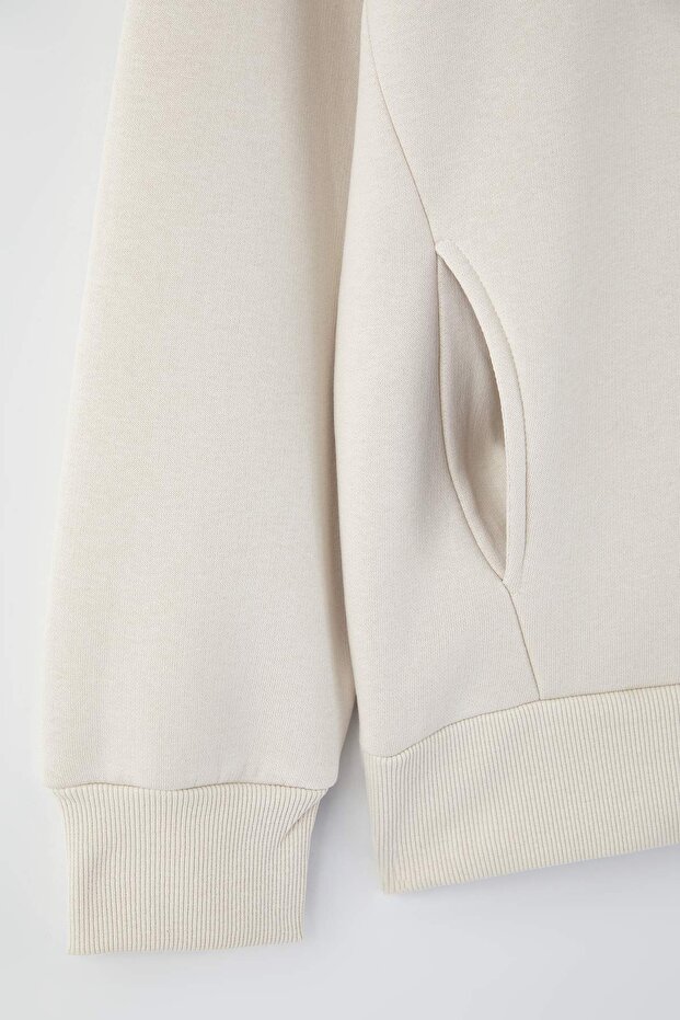 Teen Taş Kapüşonlu Sırt Melek Baskılı Kalın İçi Polarlı Oversize Örme Sweatshirt TWOAW26SW00198 - 7