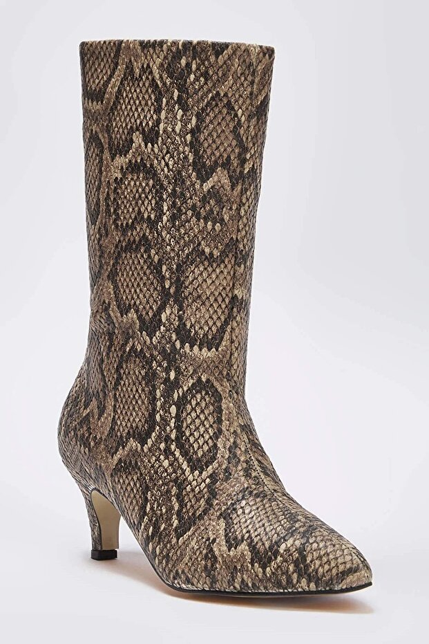 Wielokolorowe, brązowe, damskie, cienkie, obcasowe buty z nadrukiem węża Takaw25Cz00003 - 3