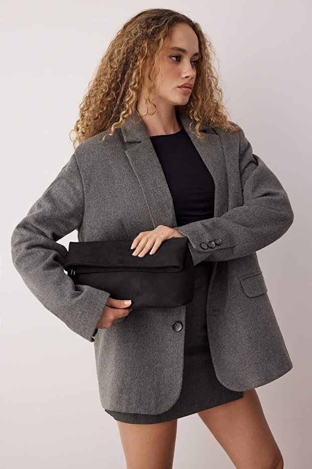 Siyah Süet Kadın Mini Boy Clutch El Çantası TAKAW26PY00008 - 1