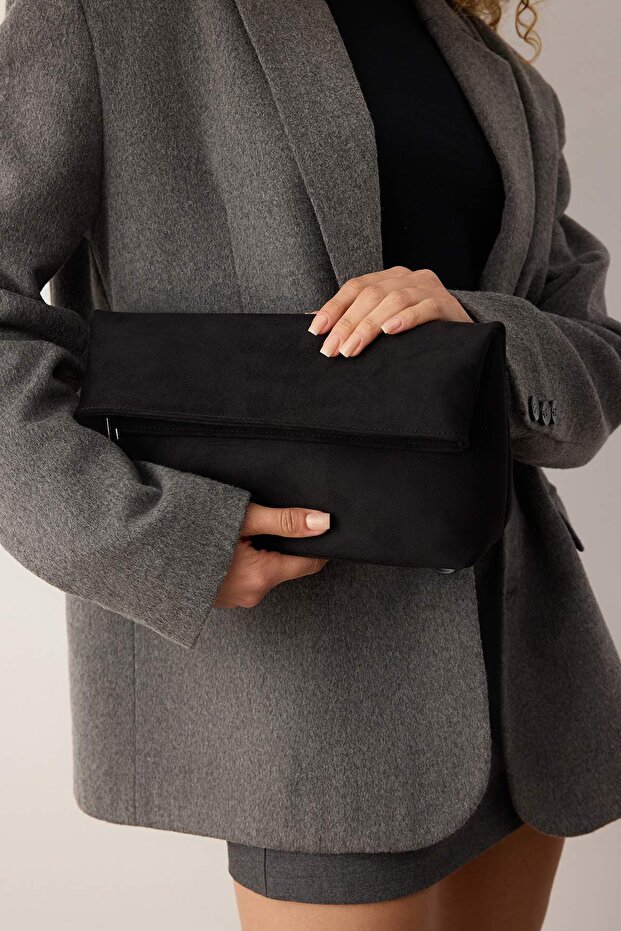 Siyah Süet Kadın Mini Boy Clutch El Çantası TAKAW26PY00008 - 2