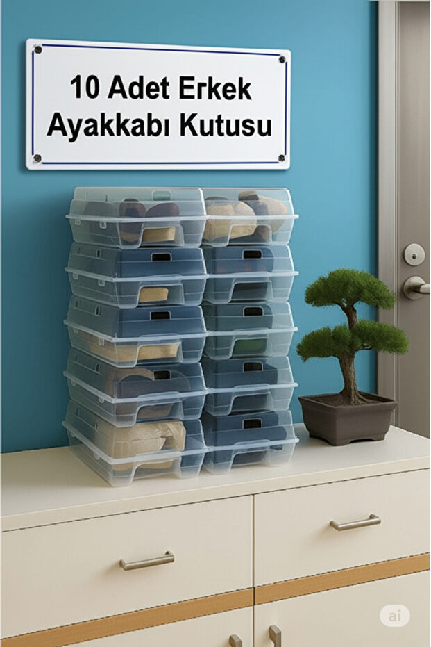 10 Adet Erkek Şeffaf Ayakkabı Kutusu, Ayakkabı Düzenleyici - 4