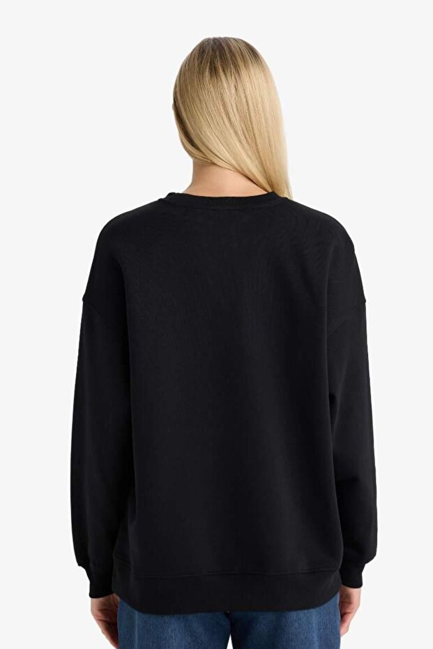 Oversize Geniş Kalıp Bisiklet Yaka Basic Düz Kalın Sweatshirt (25 WN) - 6