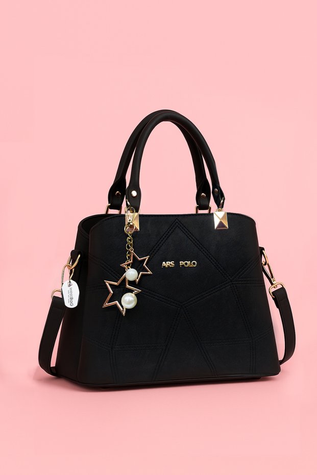 Women's Butterfly Black Hand and Shoulder Bag Handbag with Charm Detail