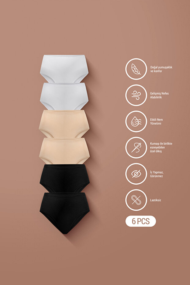 İz Yapmayan Basic Kadın Yüksek Bel Bato Külot Modal Pamuk 6'lı - SoftFit - 1
