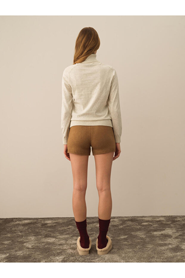 Kadın Ekru Regular Fit Basic Kazak - 5