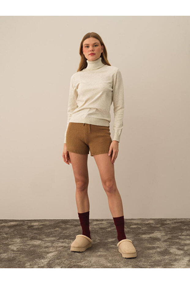 Kadın Ekru Regular Fit Basic Kazak - 2