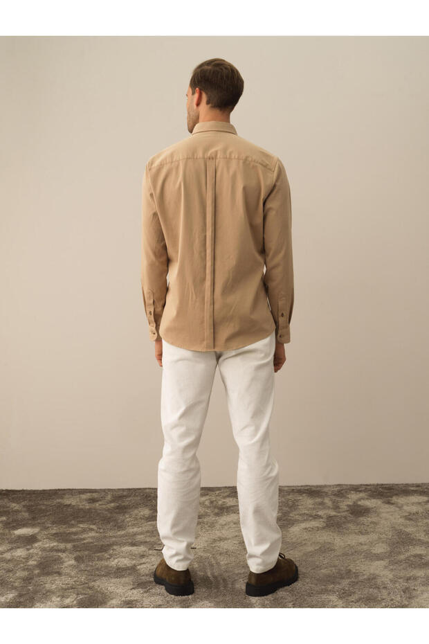 Erkek Bej Regular Fit Basic Gömlek - 4