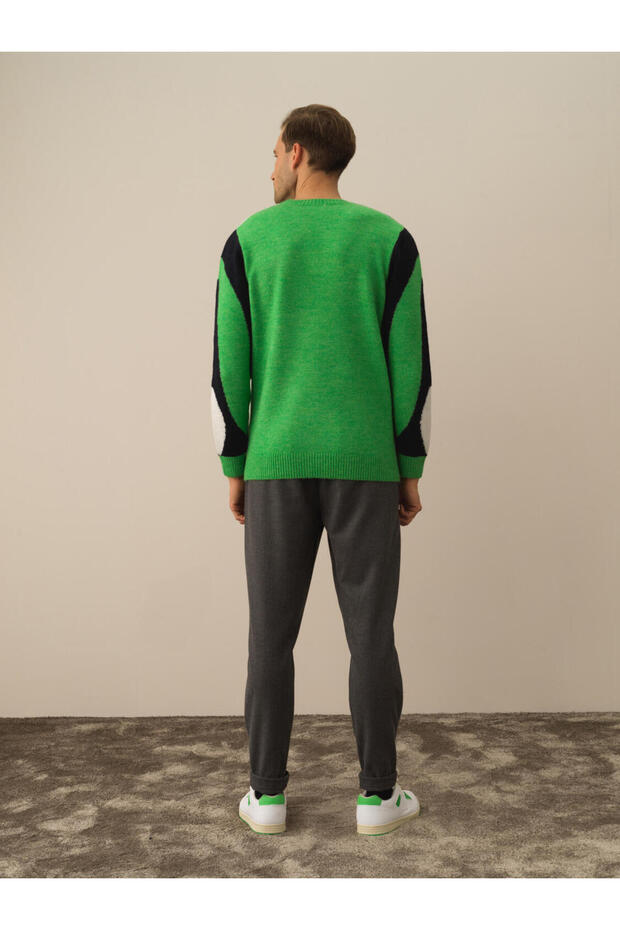 Erkek Yeşil Lüks Pamuk Dokulu Regular Fit Kazak - 4