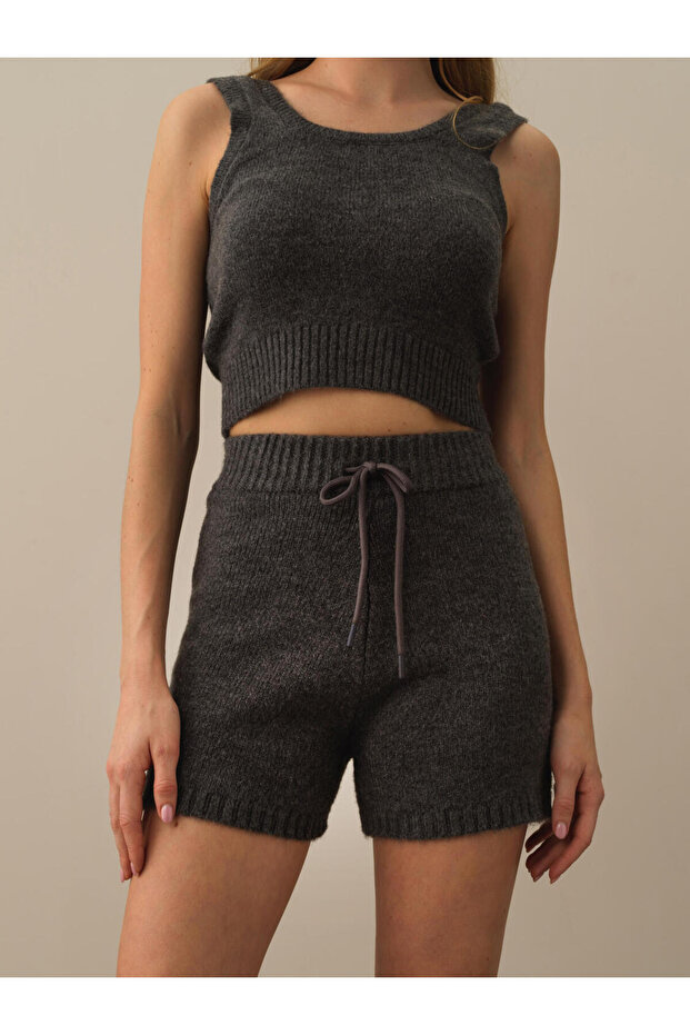 Kadın Gri Regular Fit Triko Şort - 1