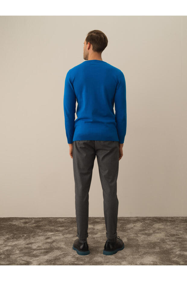 Erkek Mavi Regular Fit Basic Kazak - 4