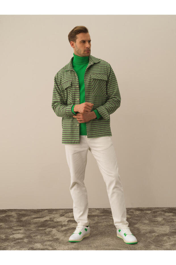 Erkek Yeşil Regular Fit Ekose Gömlek - 2