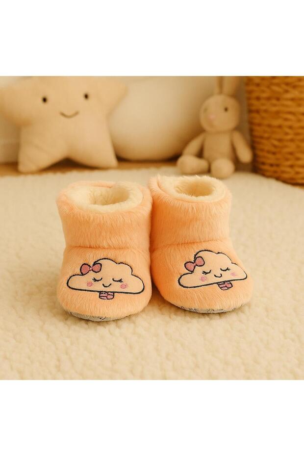 Bebek & Çocuk Kaydırmaz Tabanlı Ev Botu / Panduf / Kışlık Peluş Bot / Bulut Desenli - 2