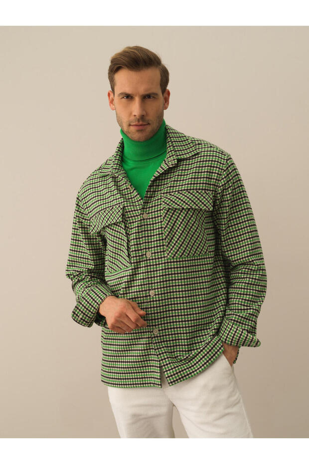 Erkek Yeşil Regular Fit Ekose Gömlek - 1