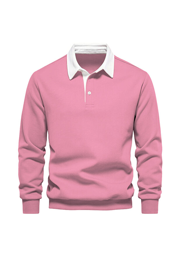 Men's Retro Color Blocked Cotton Shirt Collar Sweatshirt