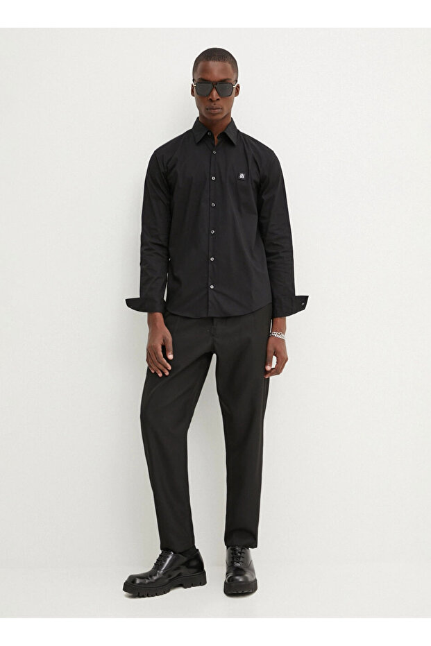 Slim Fit Siyah Düz Erkek Gömlek 50505315_Ermo - 1
