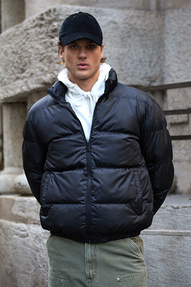 Men's Oversize Puffer Jacket Black Windproof - 3