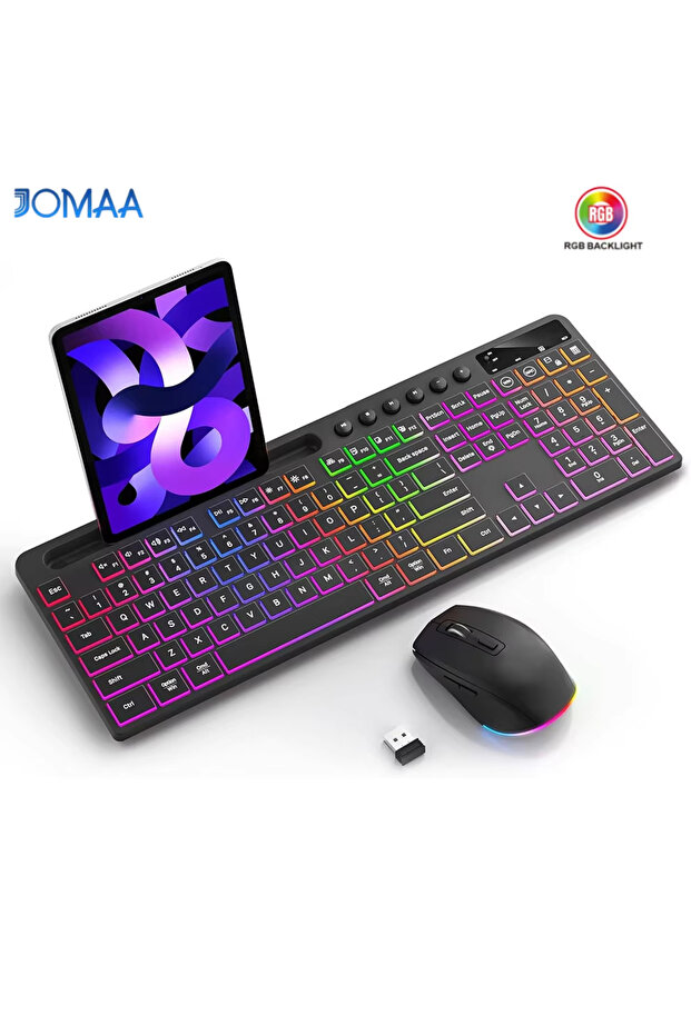 Russian Wireless Keyboard and Mouse Combo with Backlit Full Size Ergonomic Keyboard with Phone Table - 8