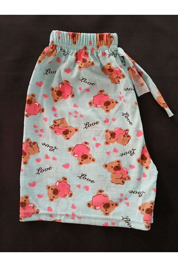 Tatlı Ayıcık Desenli Mavi Pijama Altı Şort - Bukadinca - 6