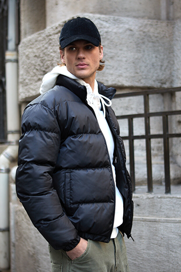 Men's Oversize Puffer Jacket Black Windproof - 7