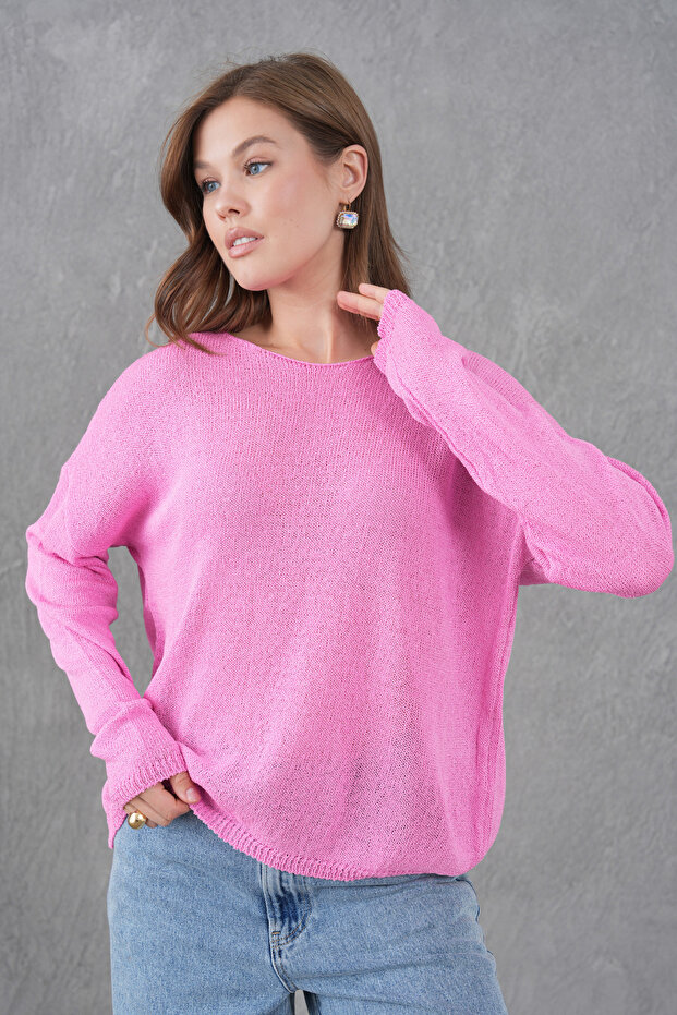 Pink Wide Collar Knitwear Oversize Sweater 6933