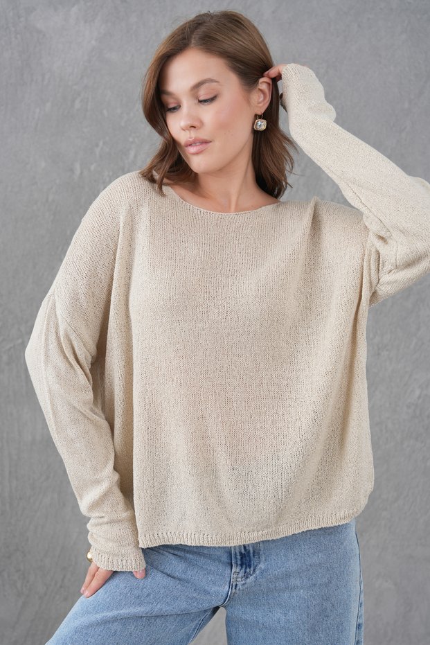Stone Wide Collar Knitwear Oversize Sweater 6933