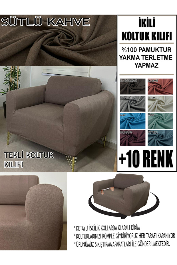 %100 PAMUK FRANSIZ KUMAŞ TEKLİ KOMPLE GİYDİRME TEKLİ & BERJER , BOHEM, PORTO, vb MODEL KOLTUK KILIFI - 1