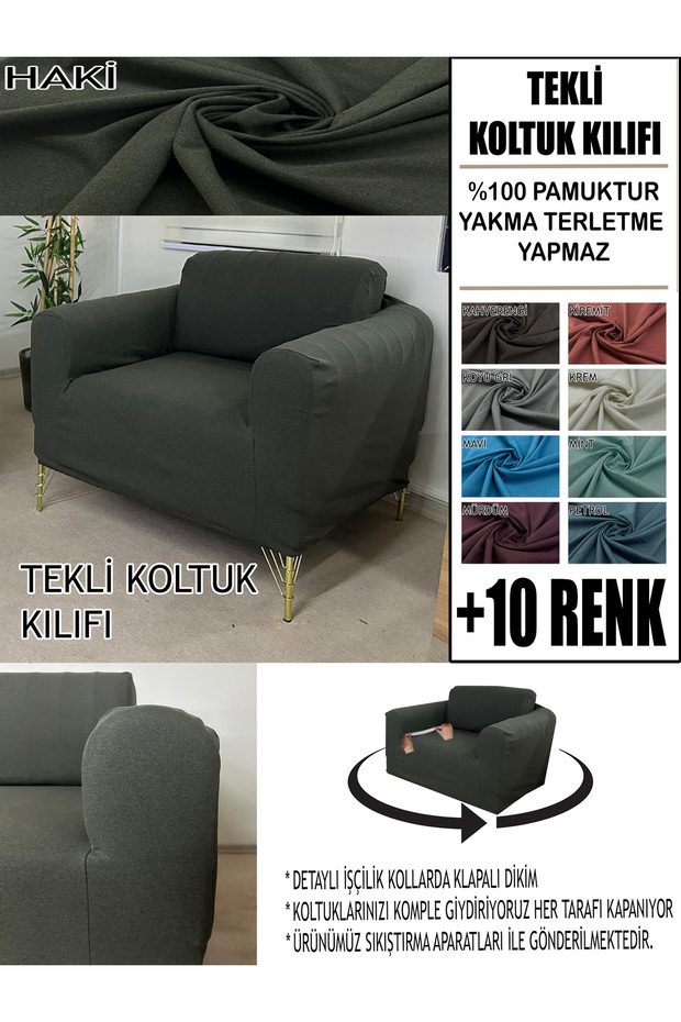 %100 PAMUK FRANSIZ KUMAŞ TEKLİ KOMPLE GİYDİRME TEKLİ & BERJER , BOHEM, PORTO, vb MODEL KOLTUK KILIFI - 1