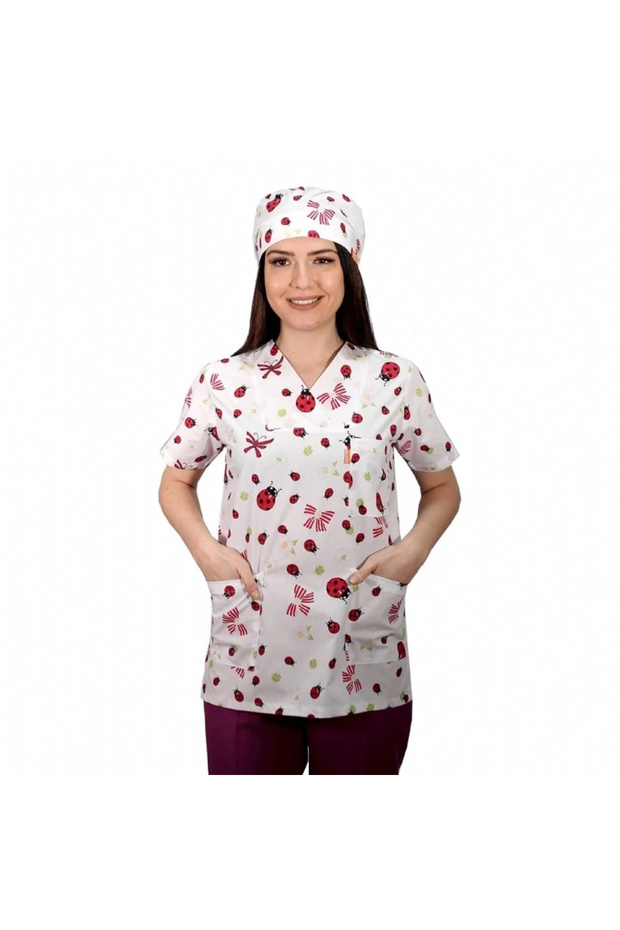 بلوزة منقوشة بياقة مغلف - 4204 Ladybug - 1