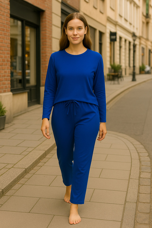 Saks Rengi Uzun Kollu Pijama Takımı - 3