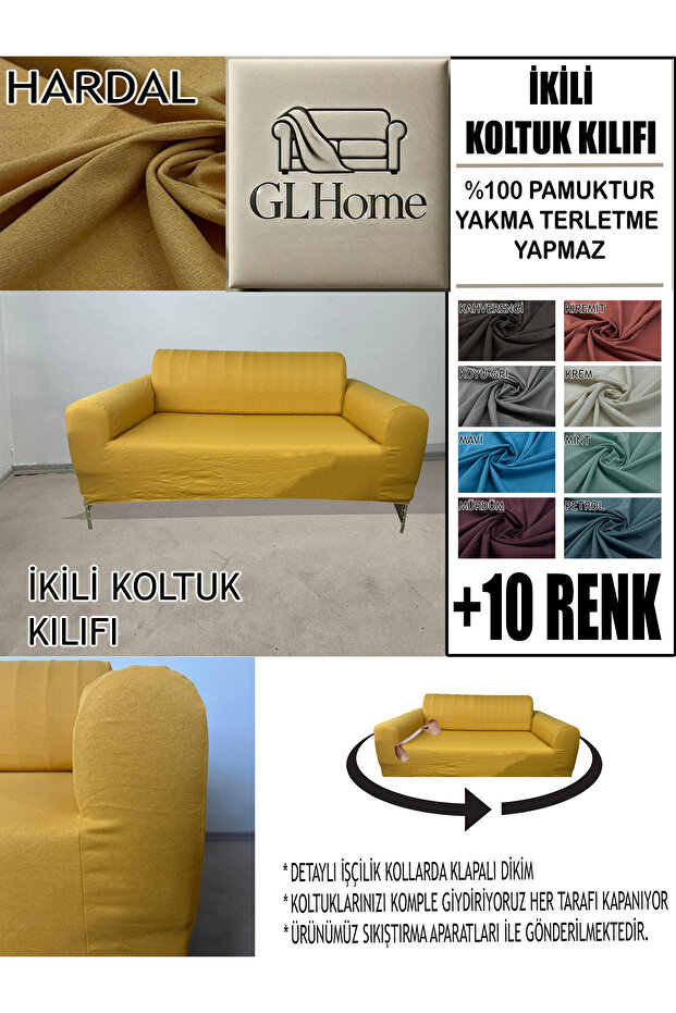 %100 PAMUK FRANSIZ KUMAŞ ÇİFT KİŞİLİK KOMPLE GİYDİRME 2'Lİ KANEPE, BOHEM, vb MODEL KOLTUK KILIFI - 1