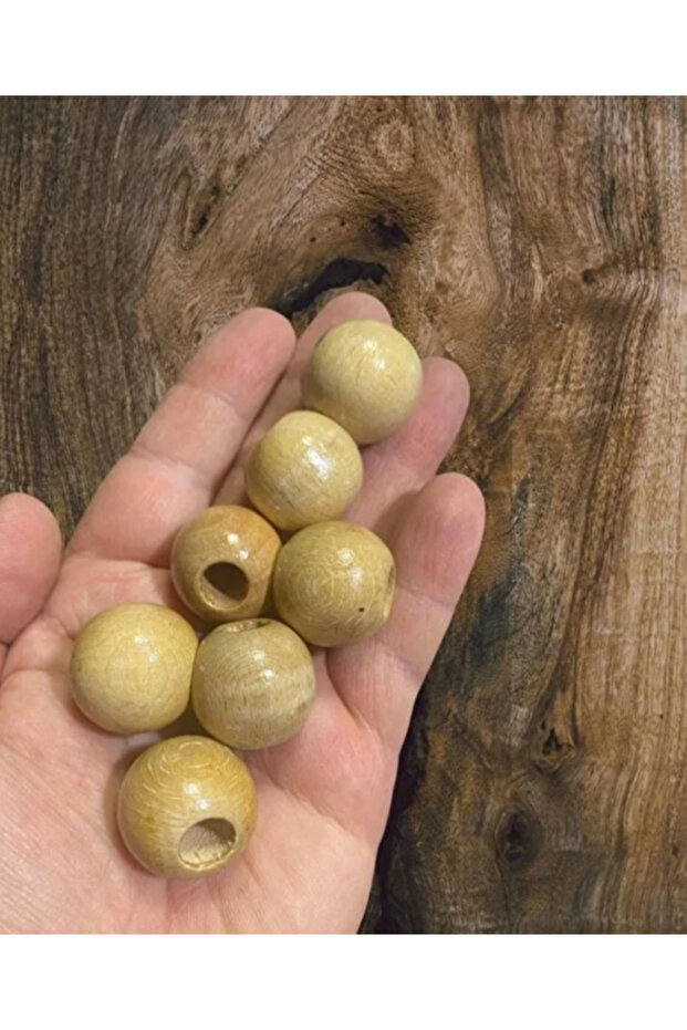 22 mm Varnished Wooden Beads (50 Grams, Approximately 15 Pieces) Hole Diameter 10 mm Round Wide Hole