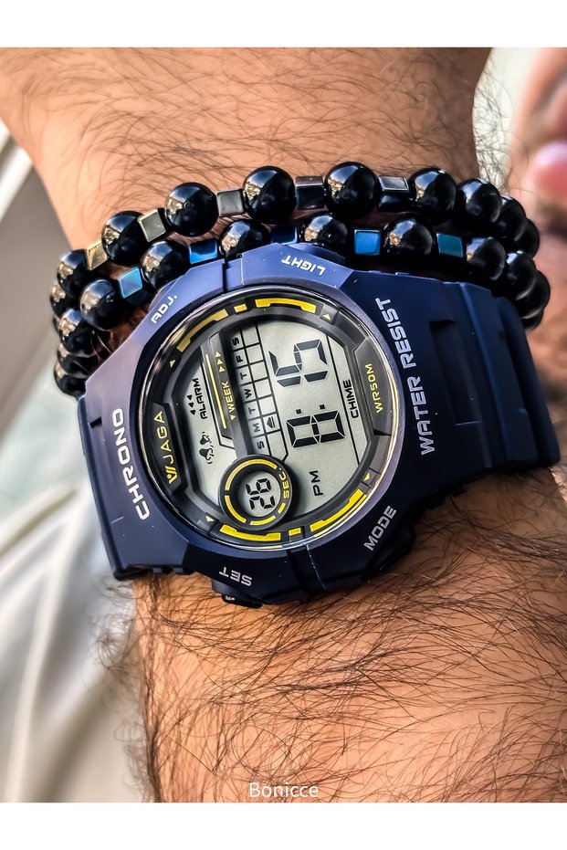 Waterproof, with stopwatch, suitable for pool use, dark blue Sports Digital Men's Wristband