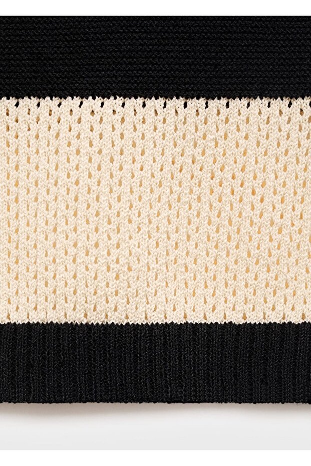 V yaka çizgili triko bluz - 6