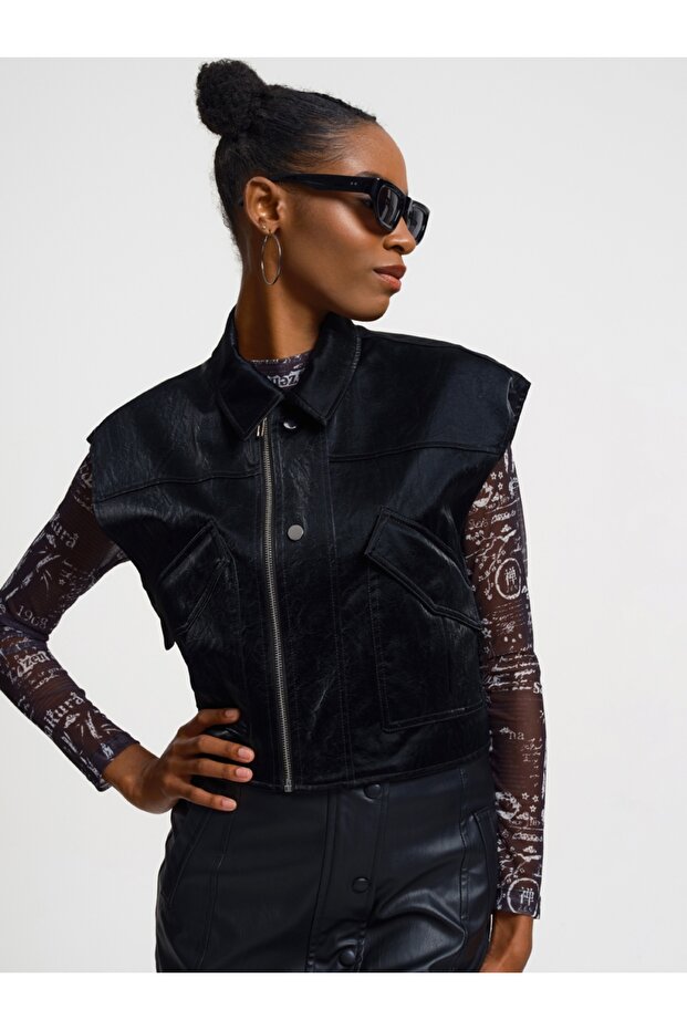 Crop Kadın Yelek Pu - 2