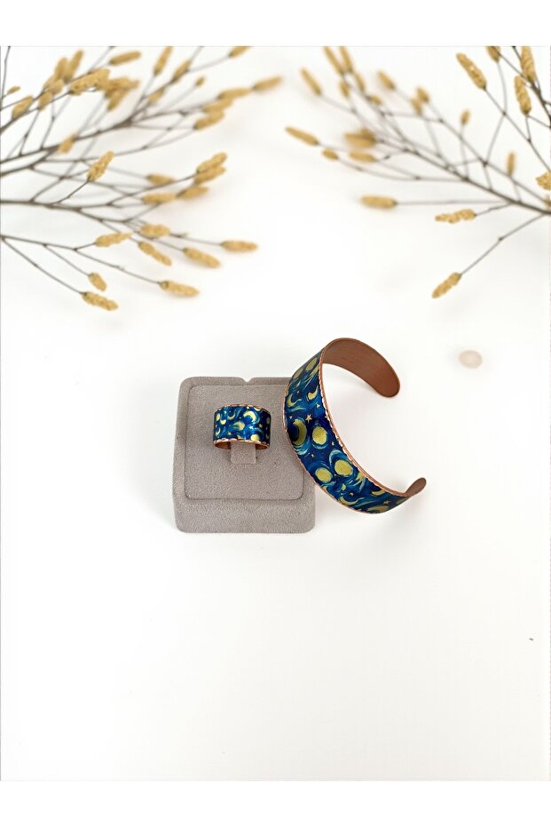 El Yapımı Bakır Bileklik & Yüzük Seti | - 3