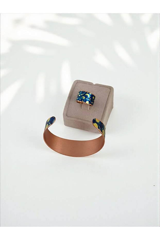 El Yapımı Bakır Bileklik & Yüzük Seti | - 2