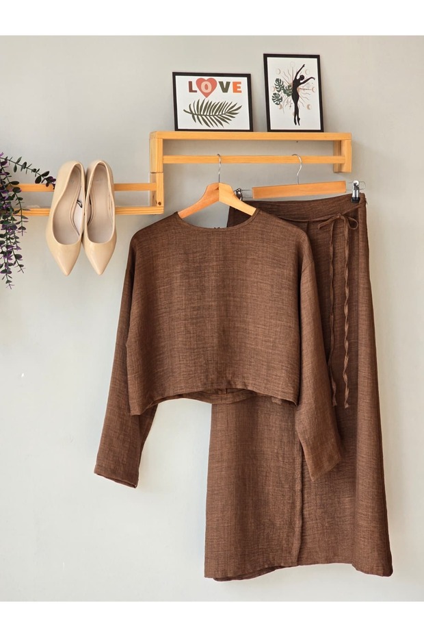 Dámský lněný komplet Halenka a sukně s elastickým pasem Dlouhá sukně s elastickým pasem Letní komplet - 6