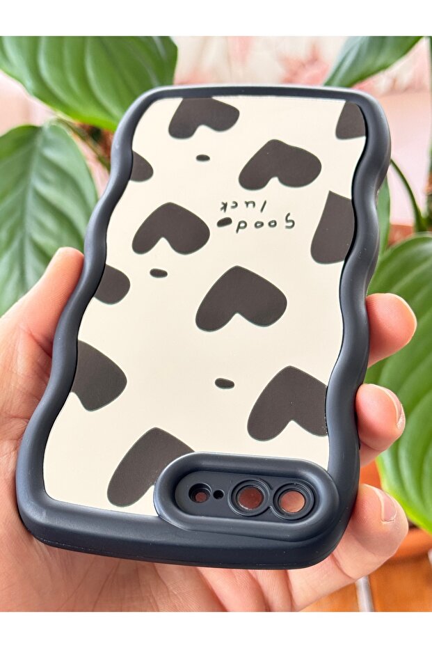 iPhone 7 Plus - 8 Plus Compatible Case Mirrored Heart Pattern Soft Edge Silicone with Camera Protection - 5