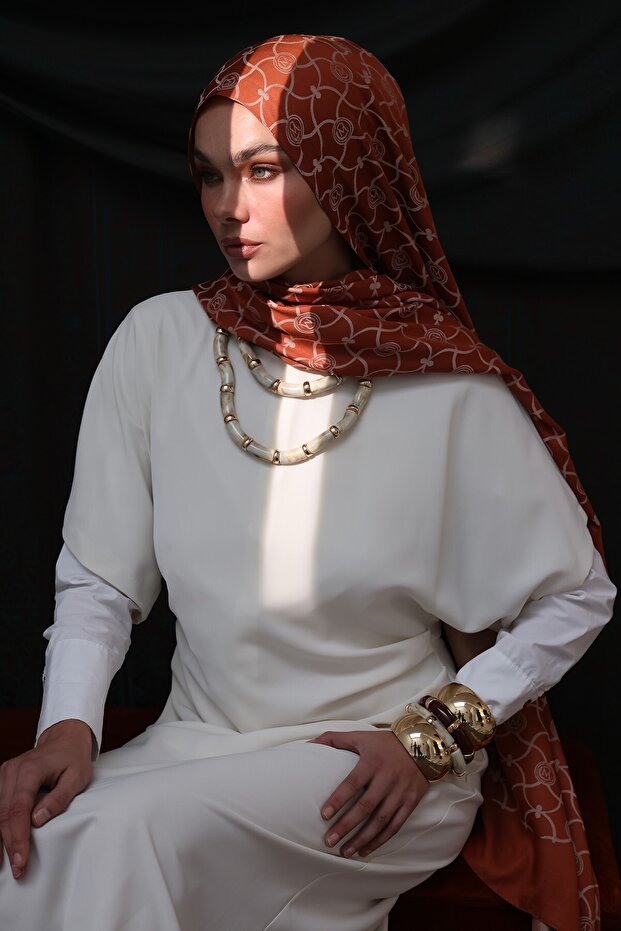 Marrakech Pattern Double Sided Shawl Cinnamon-Beige - 2