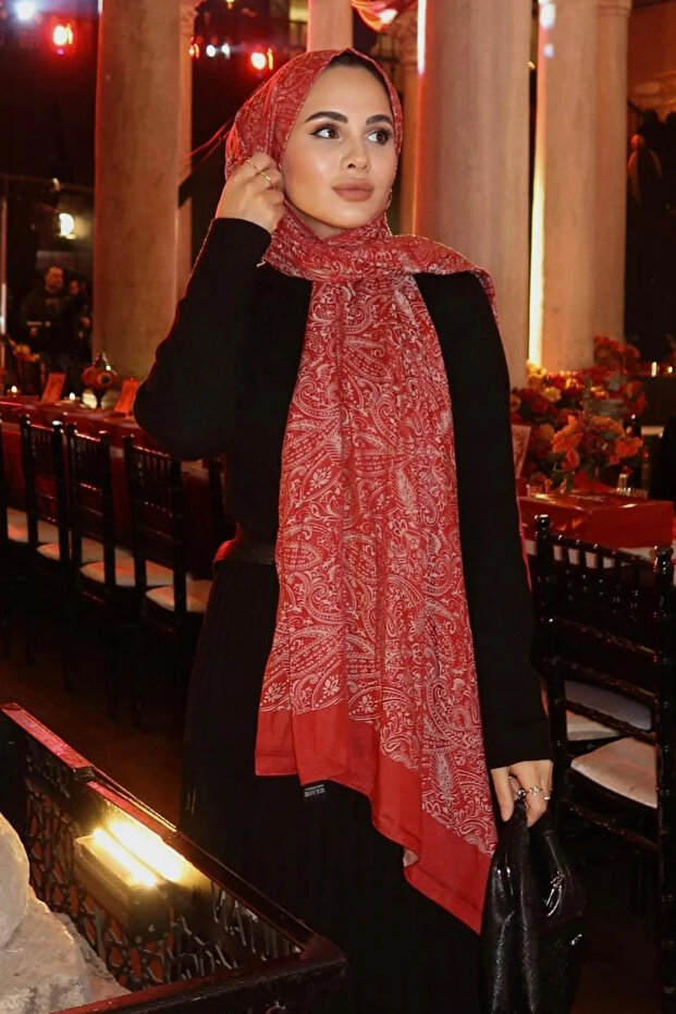 Velora Pattern Double Sided Shawl Burgundy-Mint Green