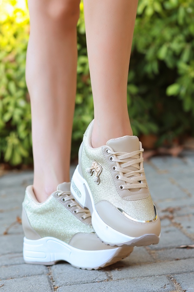 Mdln 1502 Ribbon Detailed Glitter Hidden Heel Shoes