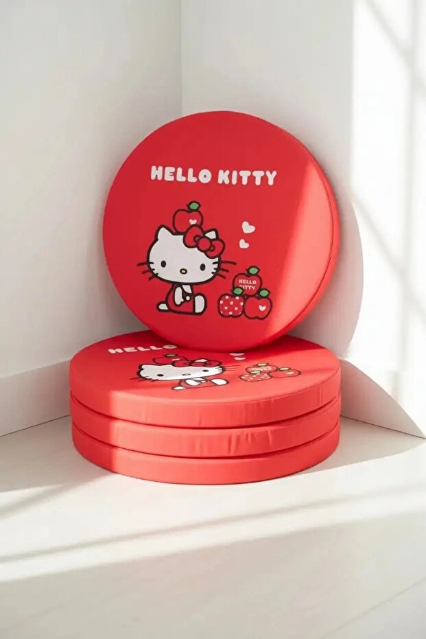 Hello Kitty Lisanslı Elma Koleksiyonu Yuvarlak Yastık - Sandalye Minderi - 1