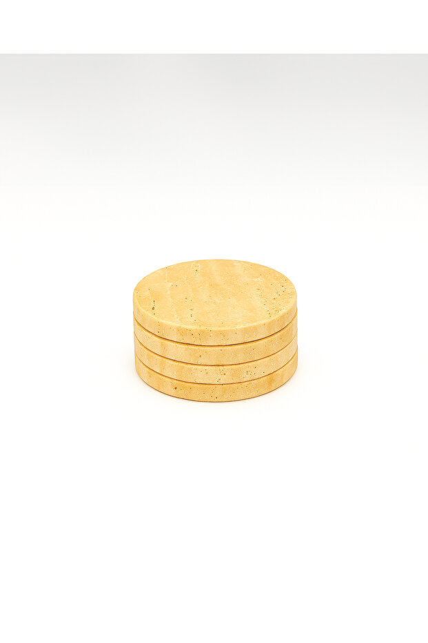 Set of 4 Beige Round Coasters 10 cm | Travertine Natural Stone