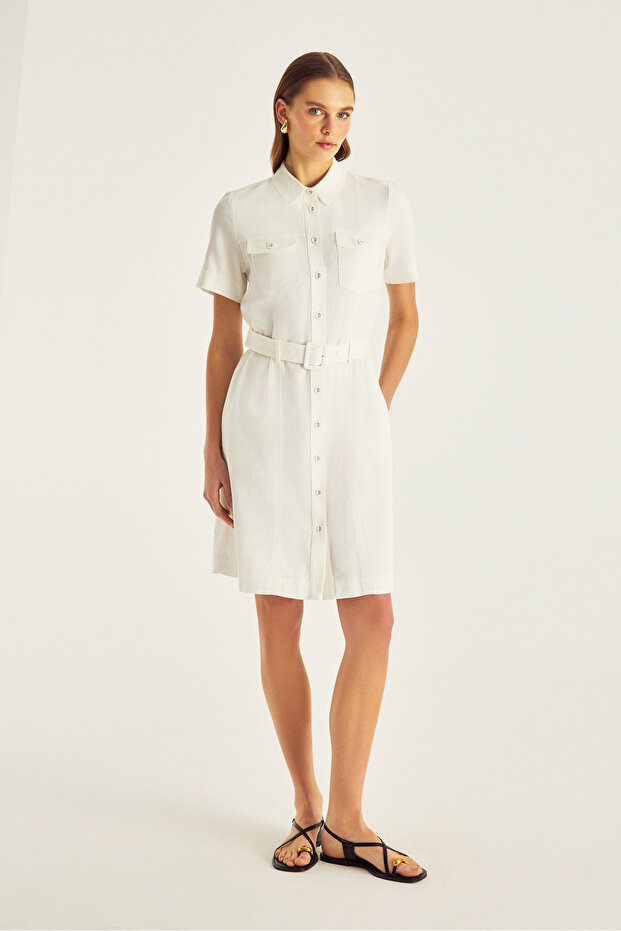 Kemerli Gömlek Elbise - 1