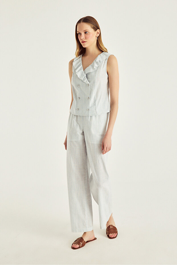 بلوزة مخططة مزدوجة الصدر - 3