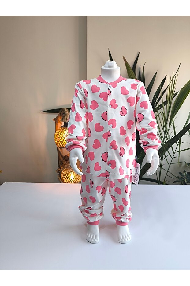 Kız-Erkek Bebek- Çocuk Pijama Takımı %100 Pamuk Uzun Kollu Önü Çıtçıtlı Mevsimlik - 6